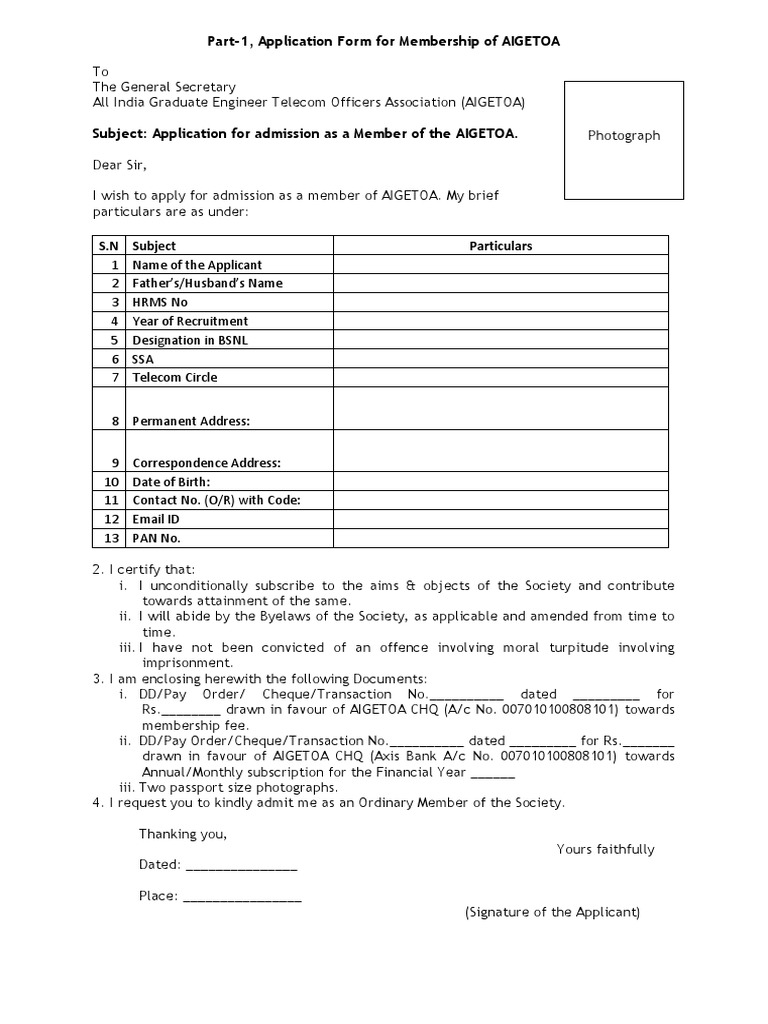 AIGETOA Membership Application | PDF
