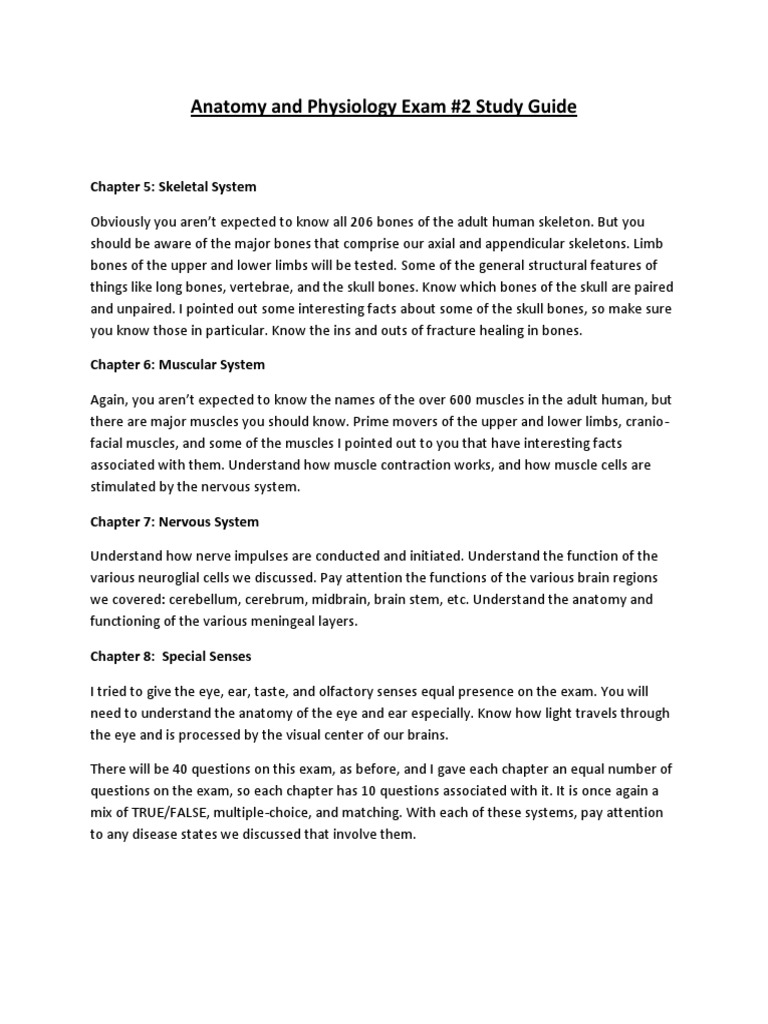Anatomy and Physiology Exam 2 Study Guide