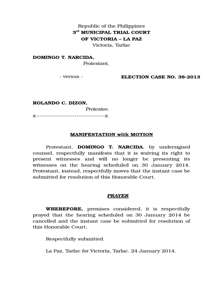 Motion to Submit Case for Resolution | PDF