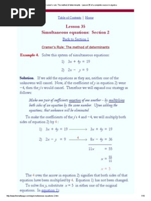Cramer S Rule The Method Of Determinants Pdf Equations Determinant