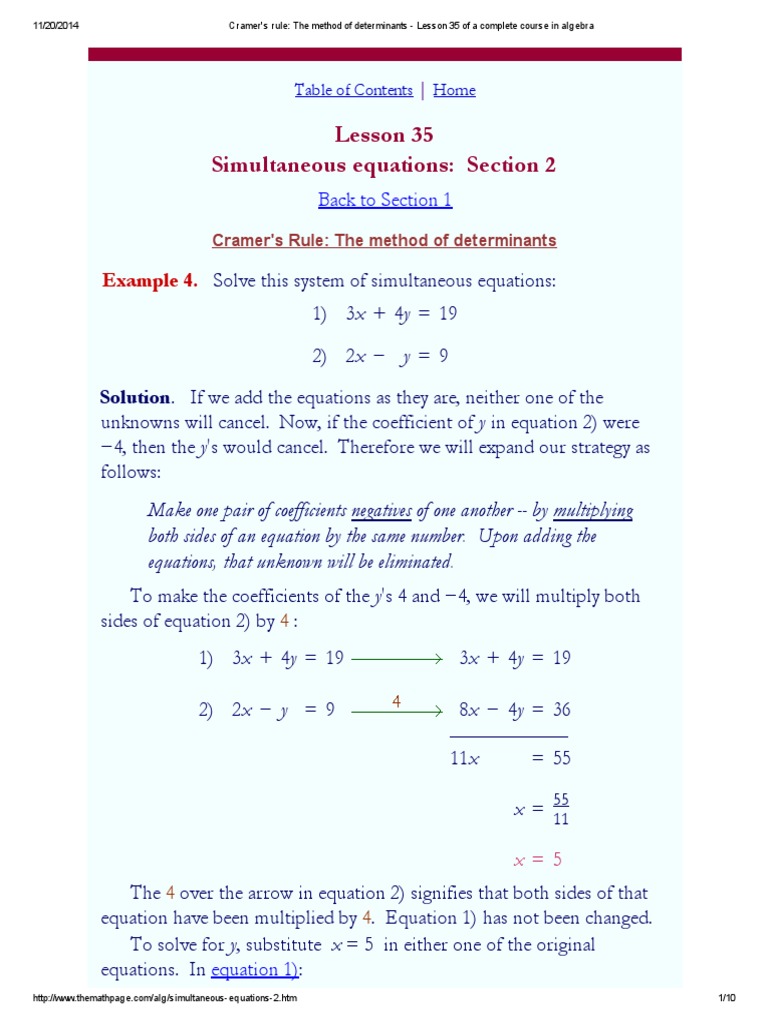 Cramer's Rule - The Method of Determinants | PDF | Equations | Determinant