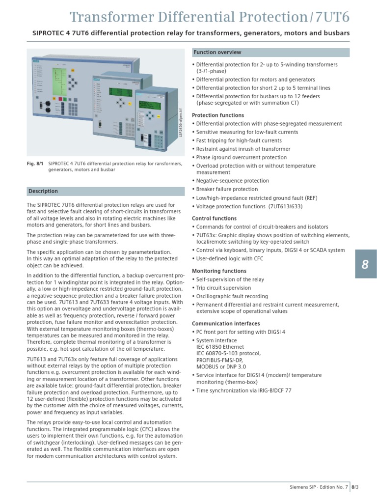 7ut6 Catalog Sip E7 | PDF | Relay | Transformer