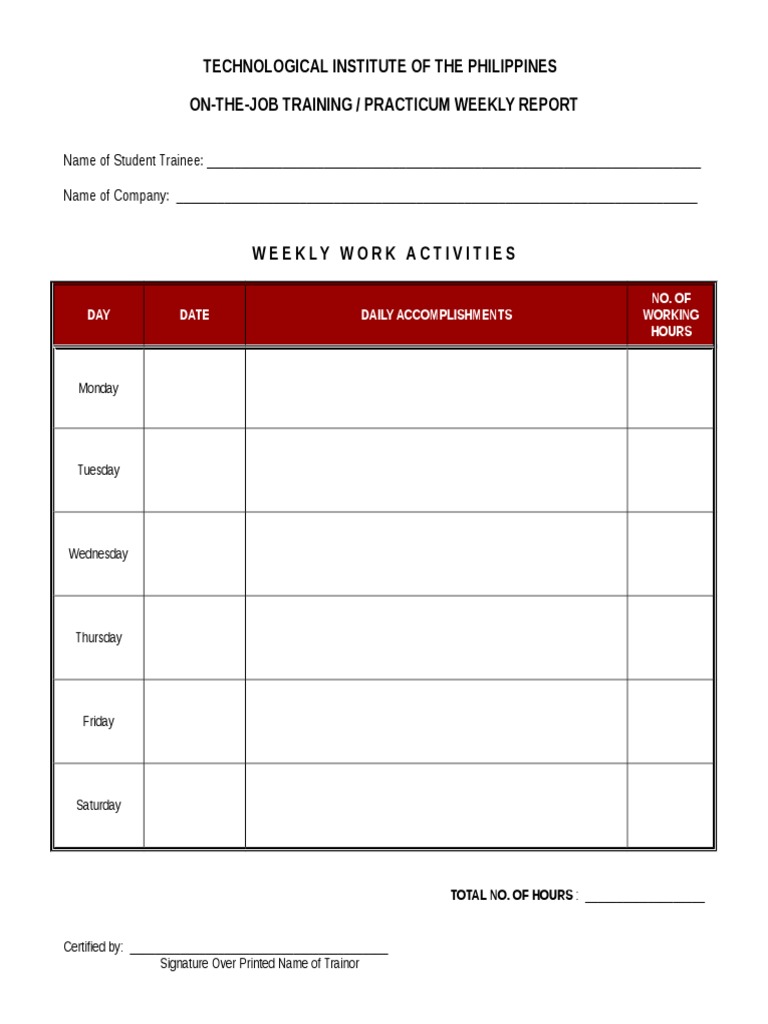 OJT Weekly Report Template | PDF