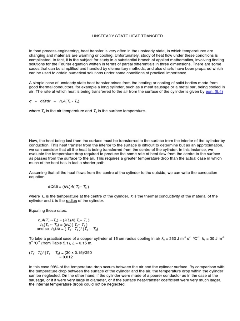 Unsteady State Heat Transfer Analysis | PDF | Thermal Conduction | Heat ...