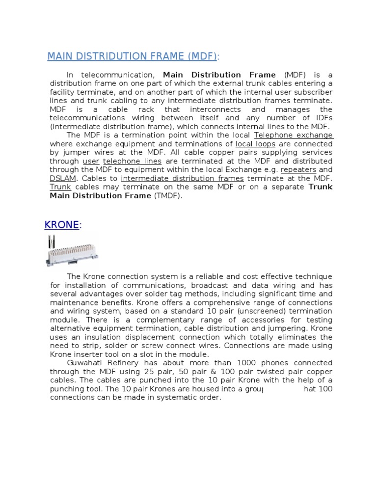 Main Distribution Frame Overview | PDF