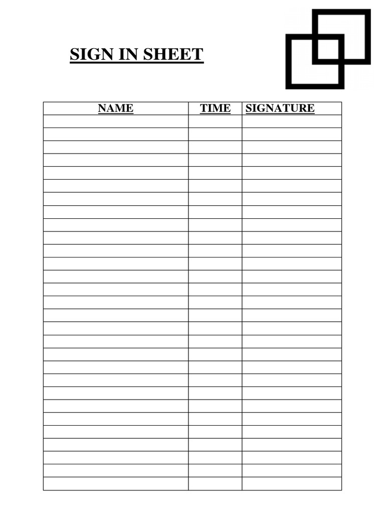 Sign in Sheet: Name Time Signature | PDF