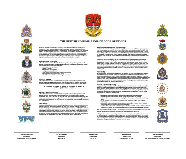 BC Police Code of Ethics Document PDF Police Profession