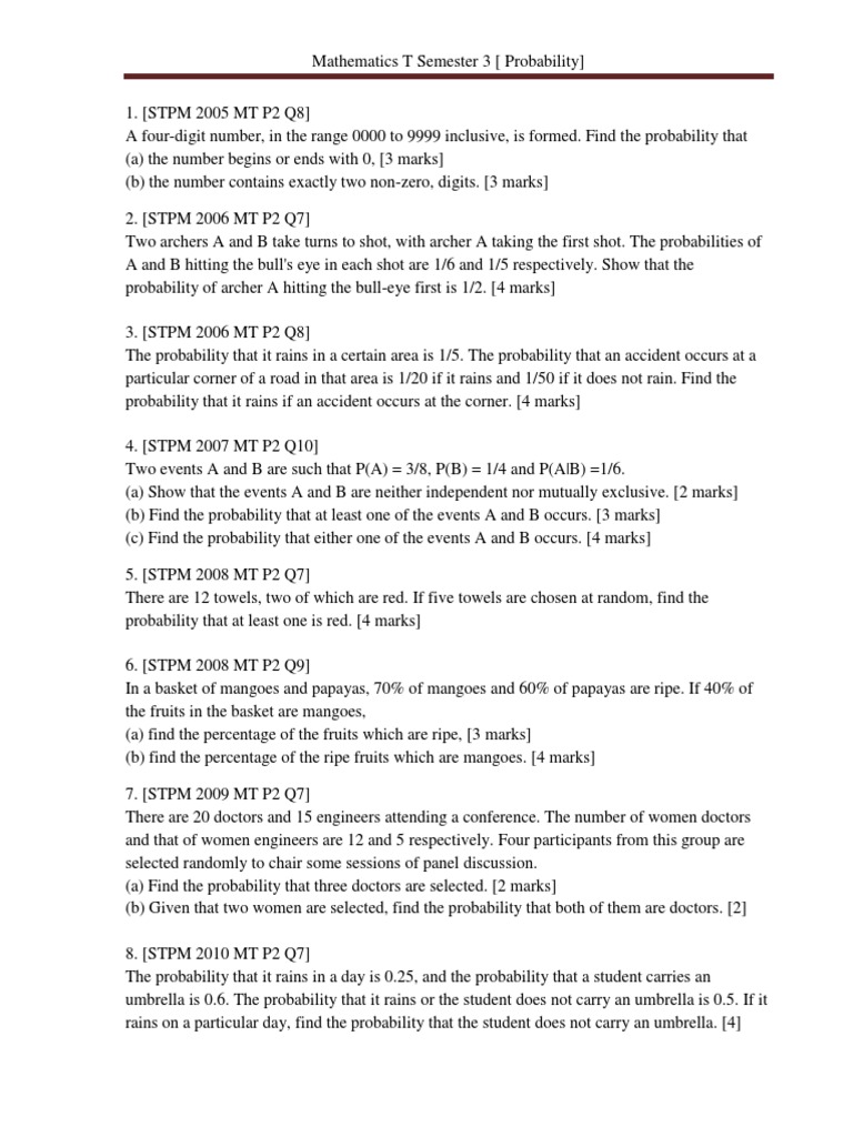 Probability Problems for STPM T Semester 3 | PDF | Teaching Methods ...