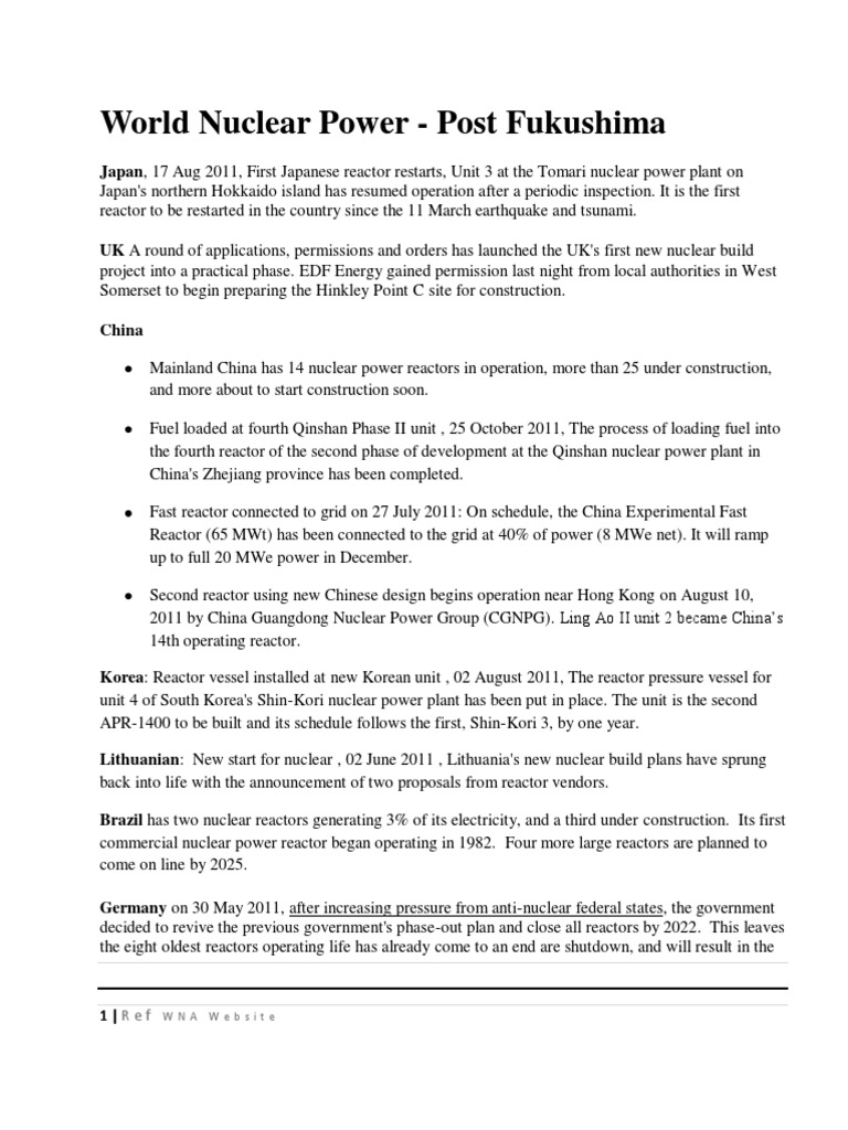 Nuclear Power Post Fukushima Now and Future | PDF | Nuclear Power ...