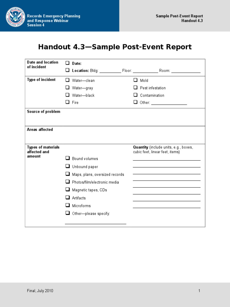 Post-Event Report Template for Emergencies | PDF | Science & Mathematics