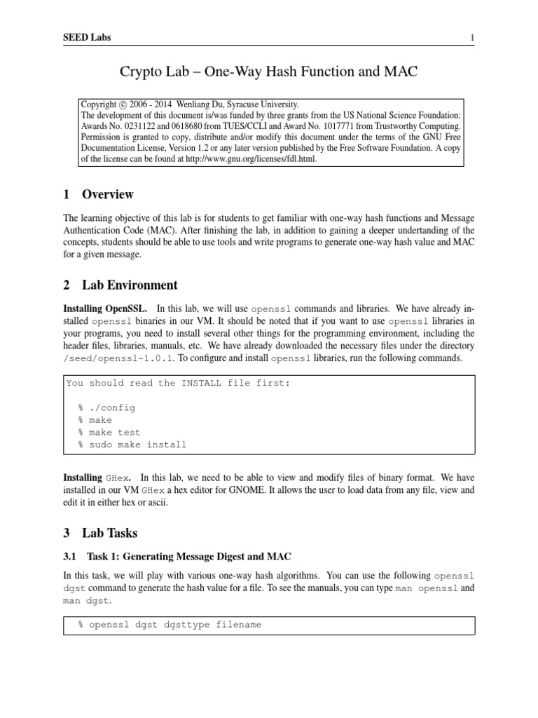 Crypto Lab - One-Way Hash Function and MAC | PDF | Computers