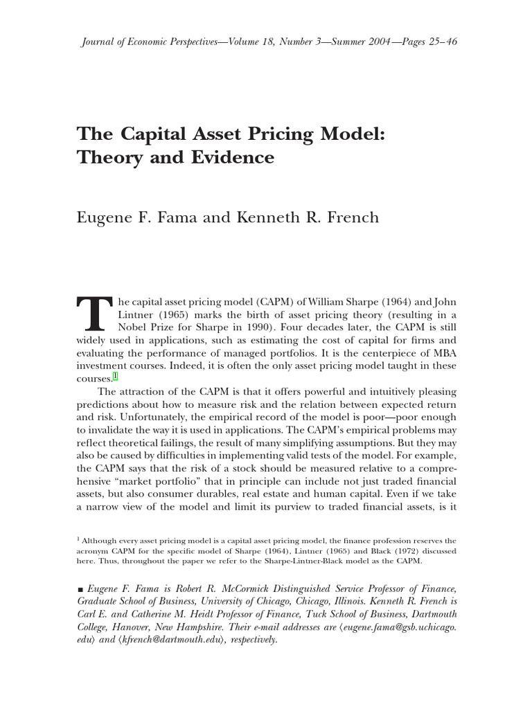 CAPM Academic Piece | PDF | Capital Asset Pricing Model | Beta (Finance)
