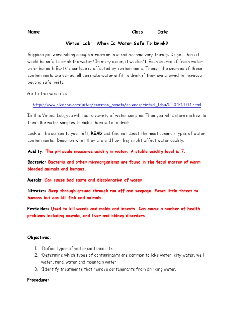 Virtual Lab: Testing Water Safety | PDF | Ph | Magnesium