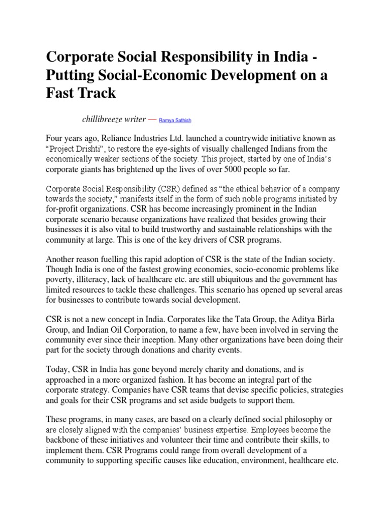 Corporate Social Responsibility in India | PDF | Corporate Social ...
