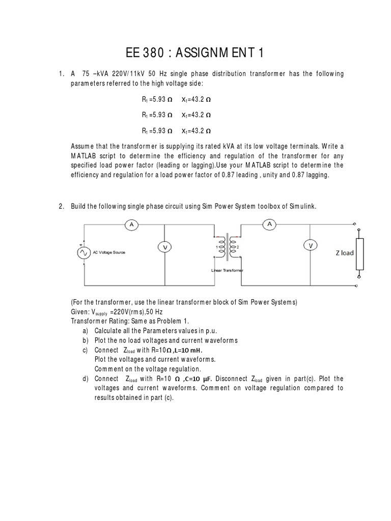 Ee 380: Assignment 1 | PDF | Teaching Methods & Materials | Science ...