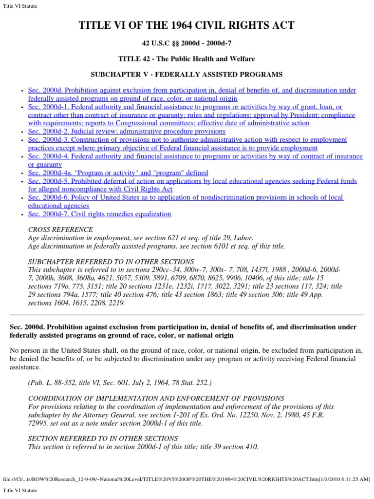 Title VI of the Civil Rights Act | PDF | Civil Rights Act Of 1964 ...