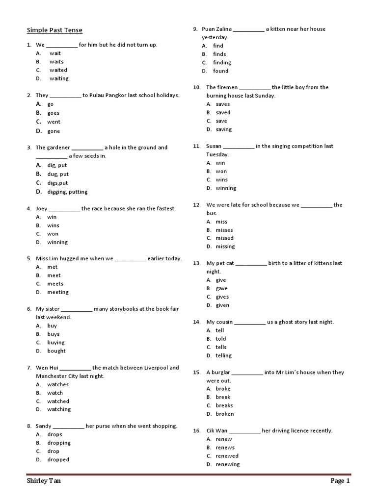 Simple Past Tense  Leisure