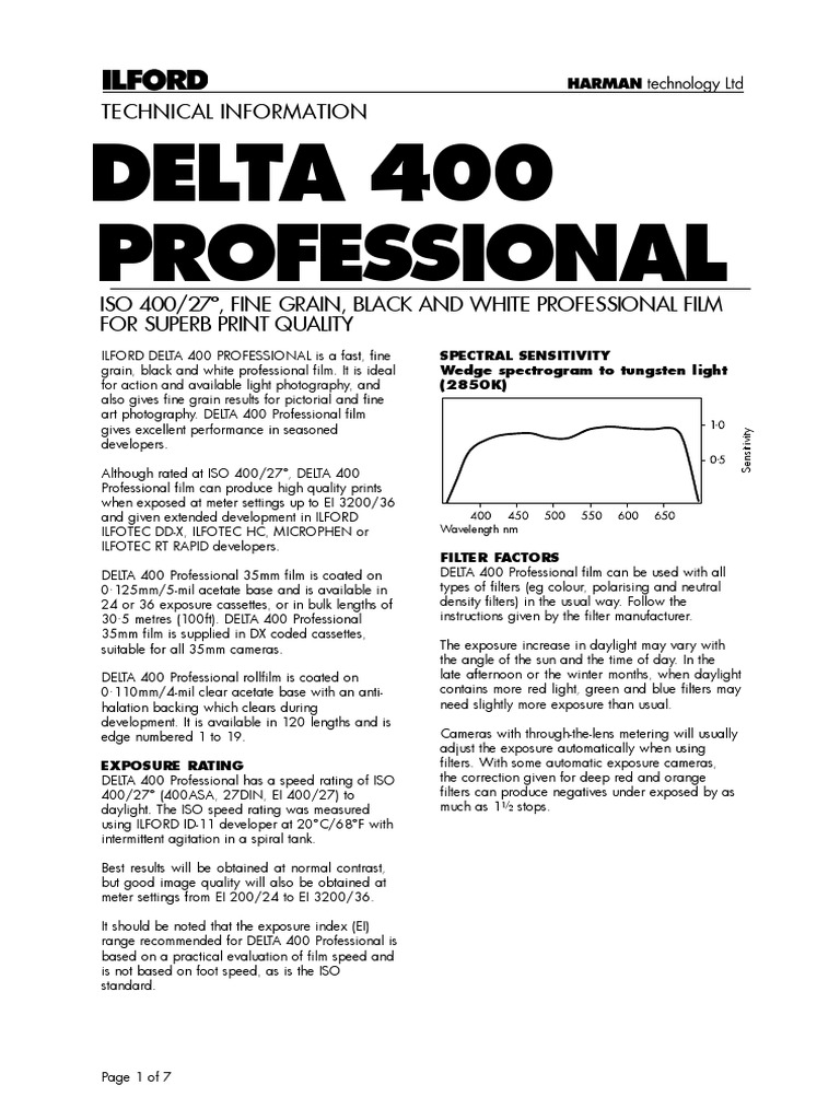 Ilford Delta 400 Film Specifications | PDF | Film Speed | Exposure ...