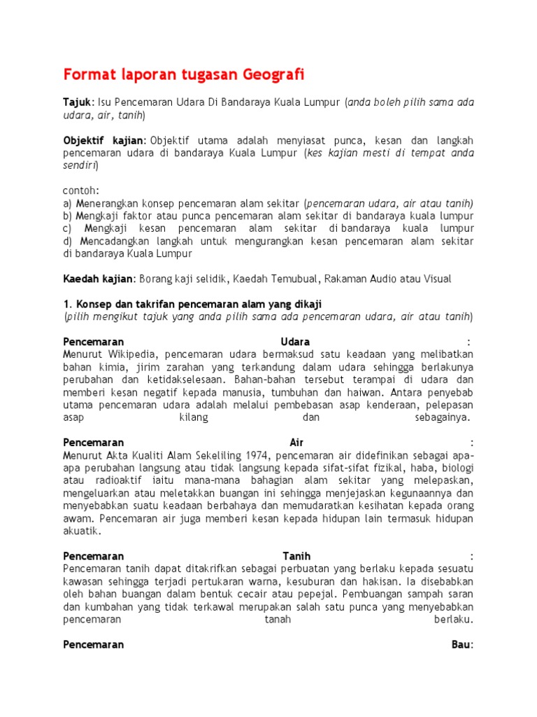 Format Laporan Tugasan Geografi Udara Air Tanih