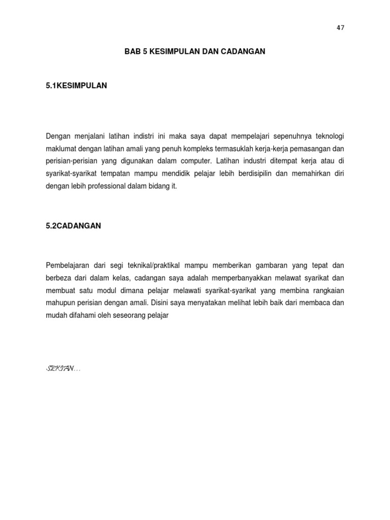 Bab 5 Kesimpulan Dan Cadangan Pdf