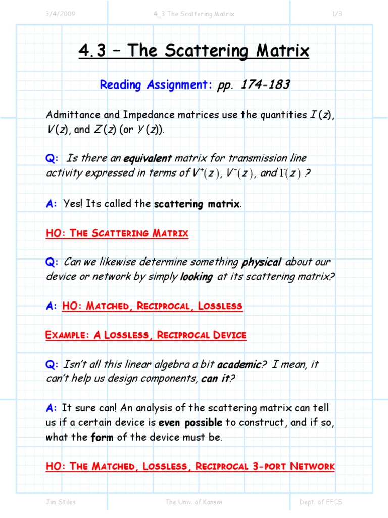 Scattering Matrix in Three-Port Networks | PDF | Transmission Line ...