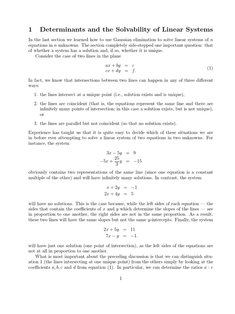 1 Determinants and The Solvability of Linear Systems | PDF ...