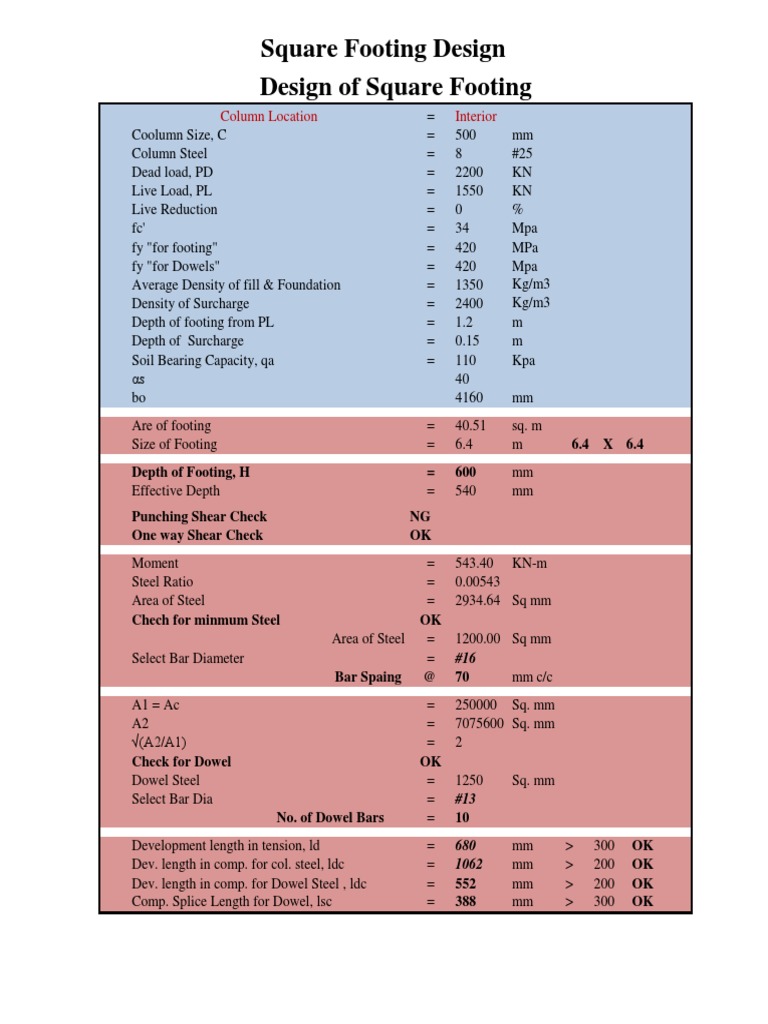 Square Footing Design Specifications | PDF | Pascal (Unit) | Solid ...