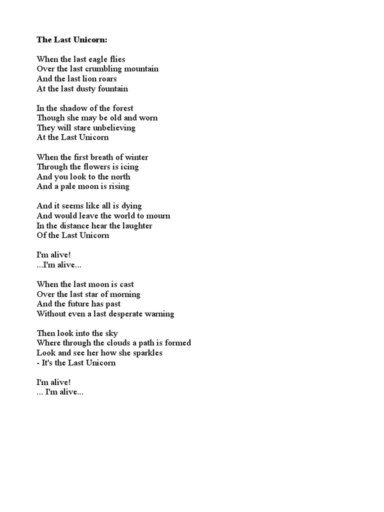 The Last Unicorn Song With Lyrics