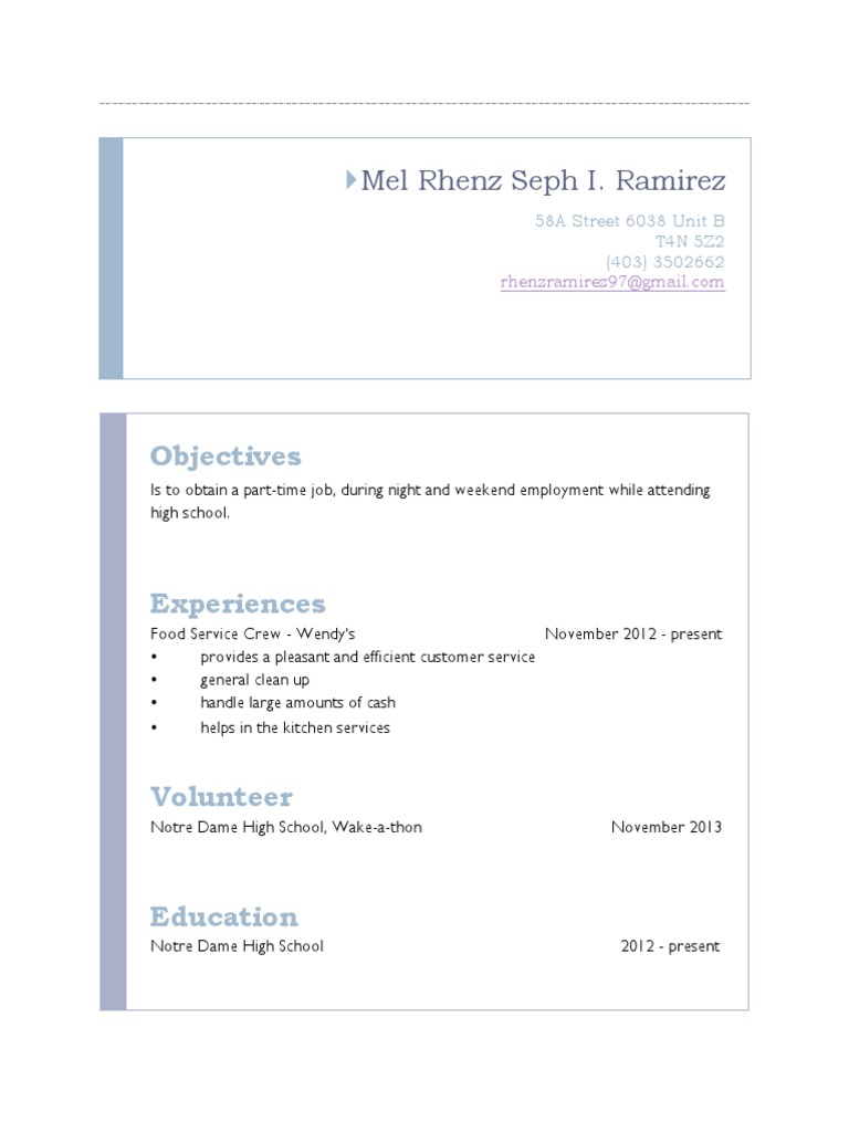 High School Student Resume: Mel Rhenz Ramirez | PDF