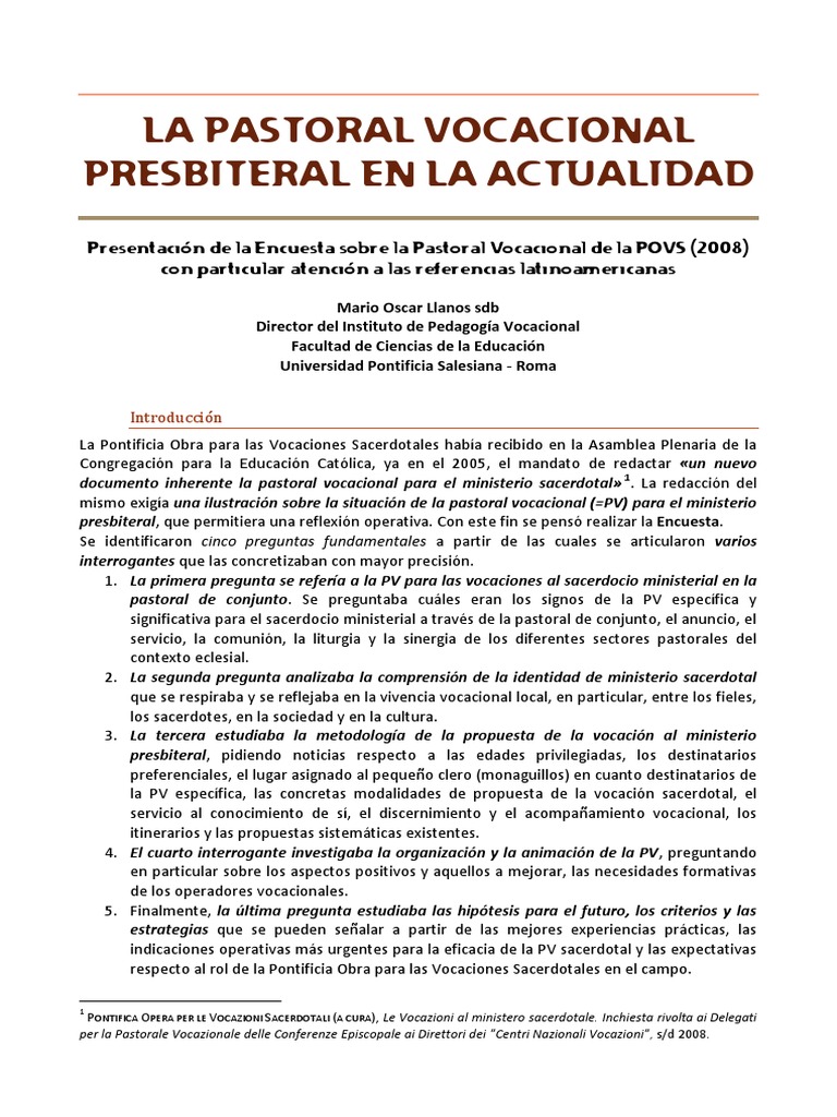 Encuesta Actual de Pastoral Vocacional | PDF | Seminario | Sacerdote