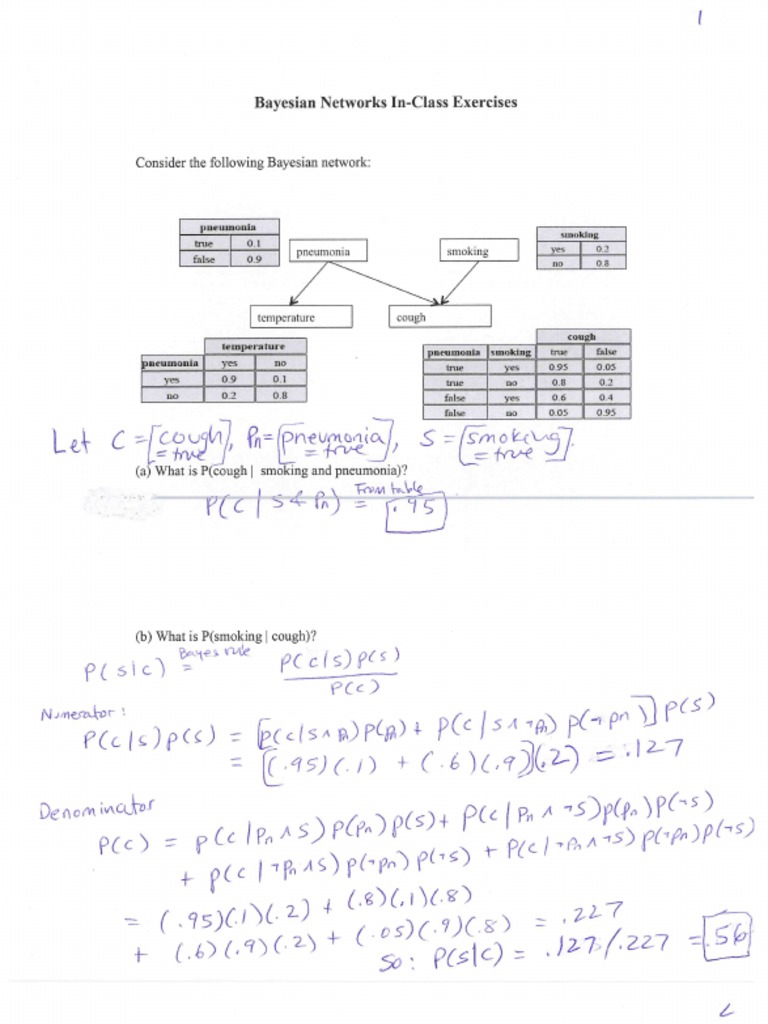 Bayesian Networks In Class Exercises Solutions