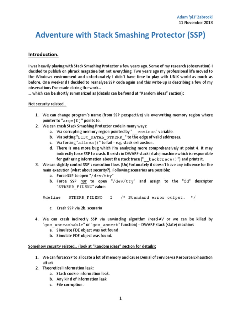 Adventure With Stack Smashing Protector PDF Pointer