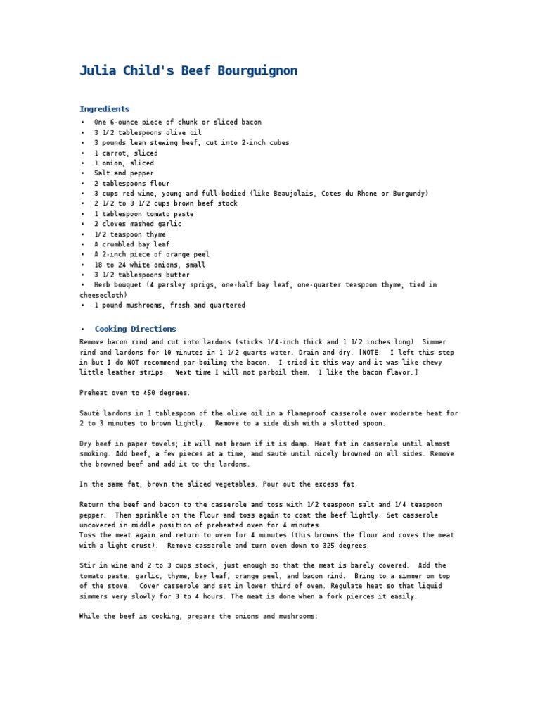 Julia Child's Beef Bourguignon Recipe | PDF - Scribd
