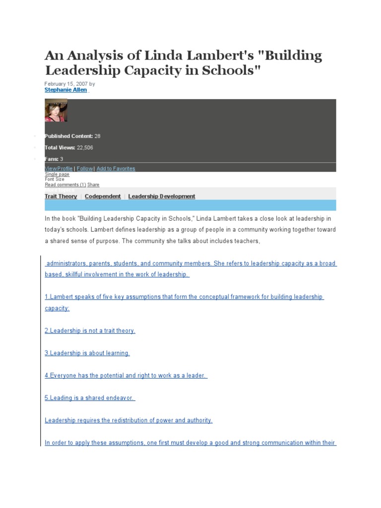 Leadership Capacity in Schools Analysis | PDF | Leadership | Community