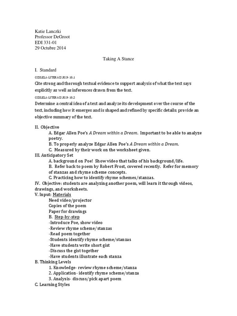 English 9 Edgar Allan Poe | PDF | Language Arts & Discipline