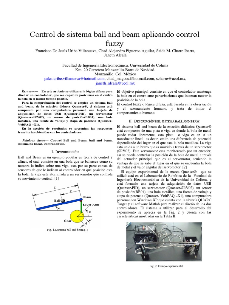Articulo Control Fuzzy Ball and Beam | PDF | Ingenieria Eléctrica | Science