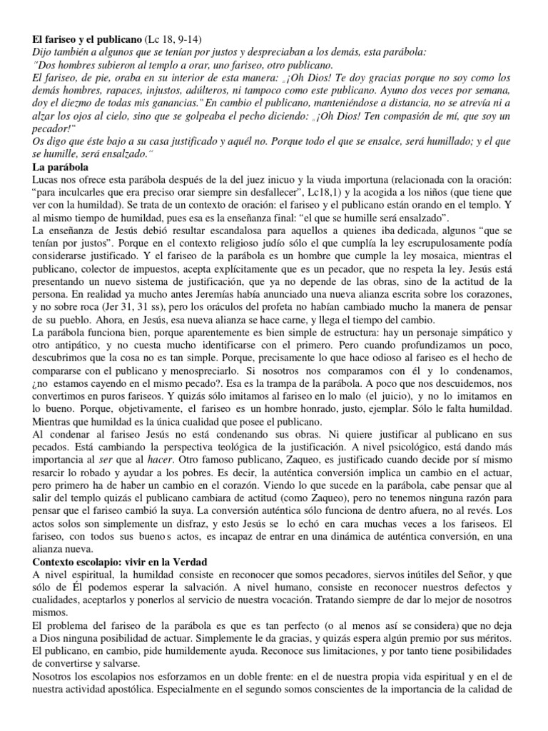El Fariseo y El Publicano Descargar gratis PDF Oración Parábolas
