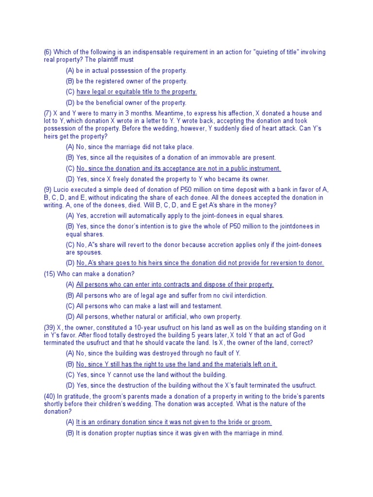 Property Bar Exam MCQ PDF Title (Property) Ownership