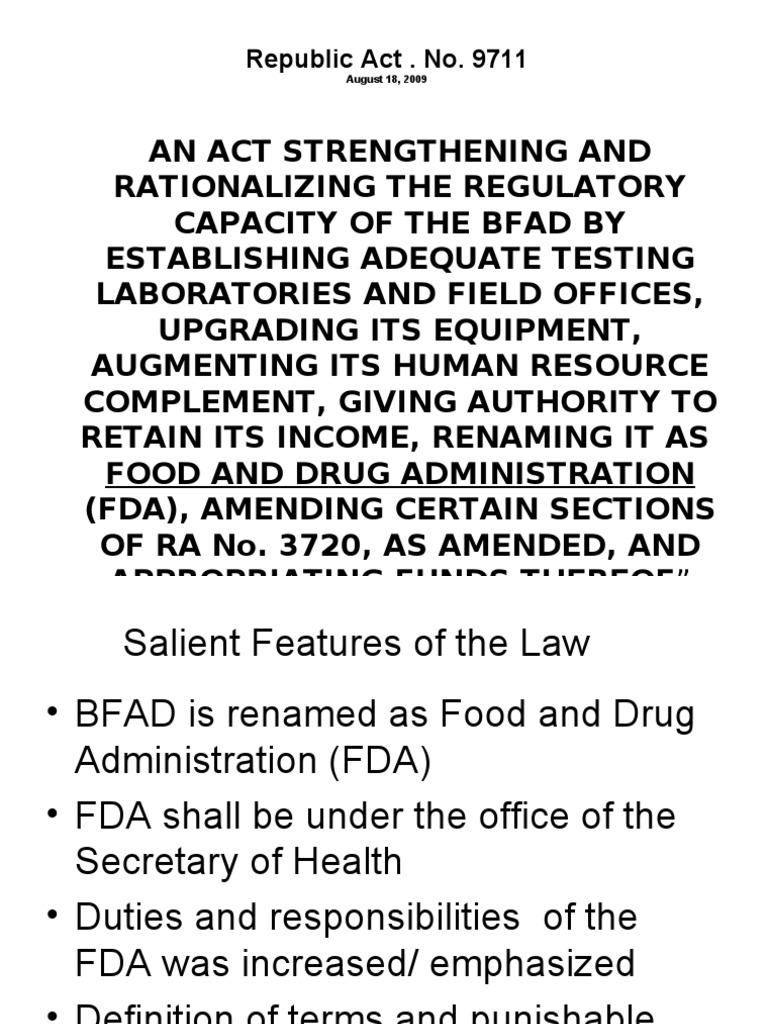 Republic Act - No. 9711 | PDF | Food And Drug Administration ...
