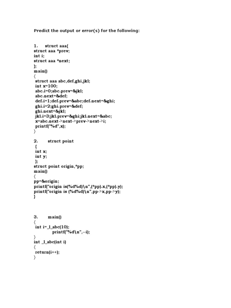 Predicting Output of C Code Snippets | PDF | Computer Architecture ...