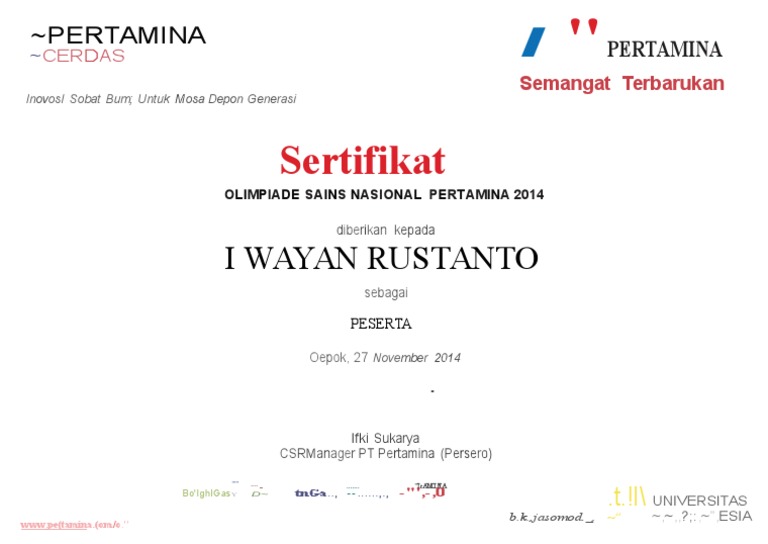 Sertifikat I Wayan Rustanto Osn | PDF