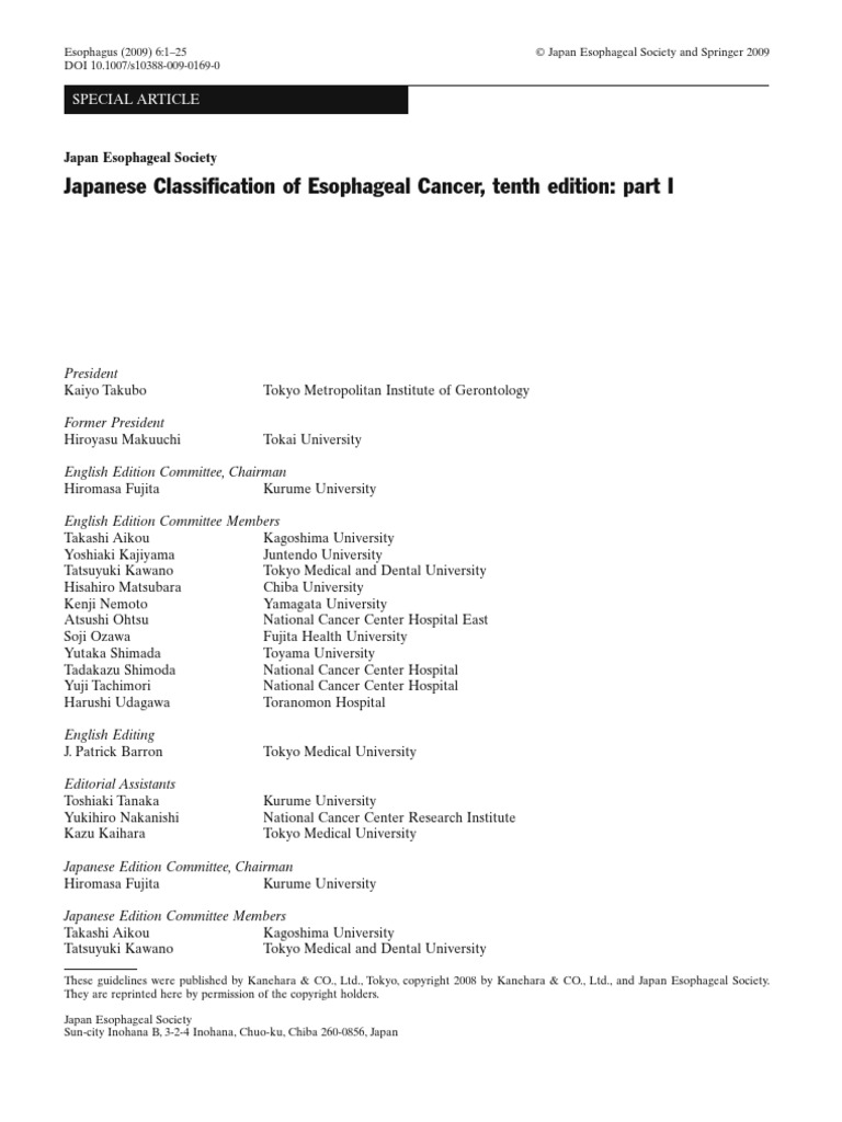 Japanese Classification of Esophageal Cancer | PDF | Esophageal Cancer ...