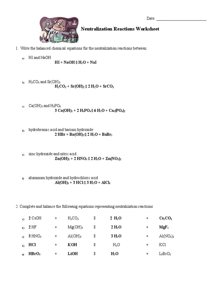 24 Neutralization Reactions Worksheet Key  PDF  Hydroxide  Acid Throughout Acid Base Reaction Worksheet