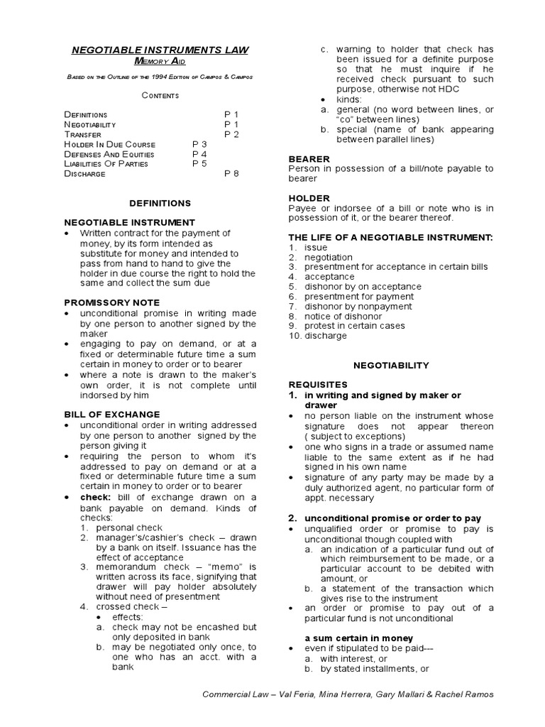 negotiableinstrumentslaw.pdf Negotiable Instrument Law Of Agency