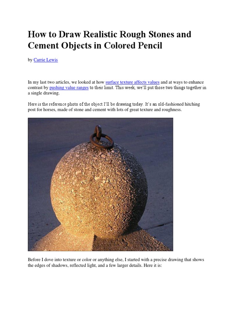 How To Draw Realistic Rough Stones And Cement Objects In Colored Pencil Shadow Brown