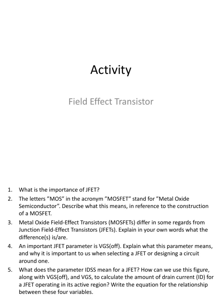 JFET and MOSFET Overview and Comparisons | PDF | Field Effect ...