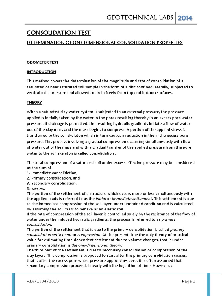Consolidation Test Pdf Geotechnical Engineering Continuum Mechanics