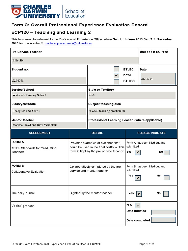 Pre-Service Teacher Evaluation | PDF