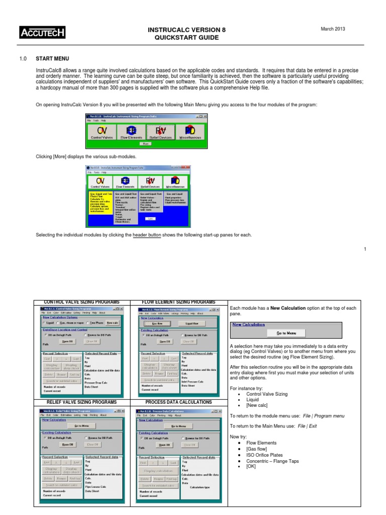 InstruCalc 8 QuickStart Guide | PDF | Valve | Flow Measurement