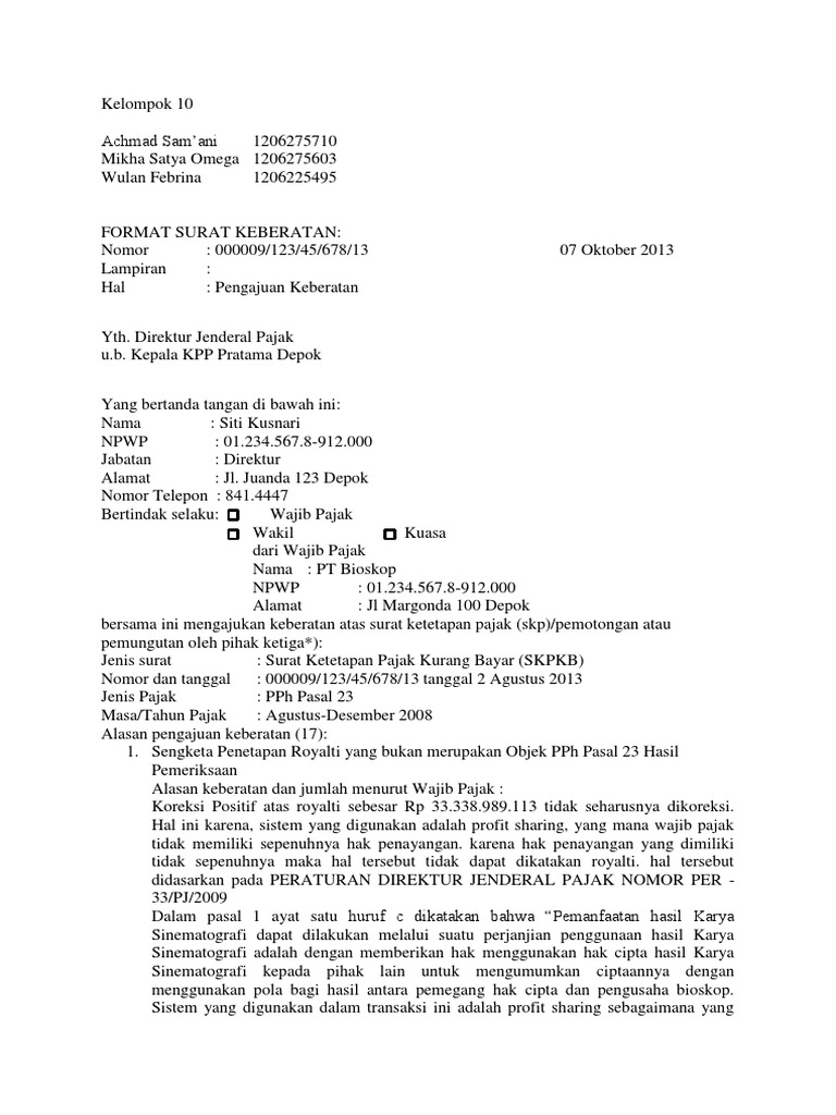 Surat Keberatan Pajak
